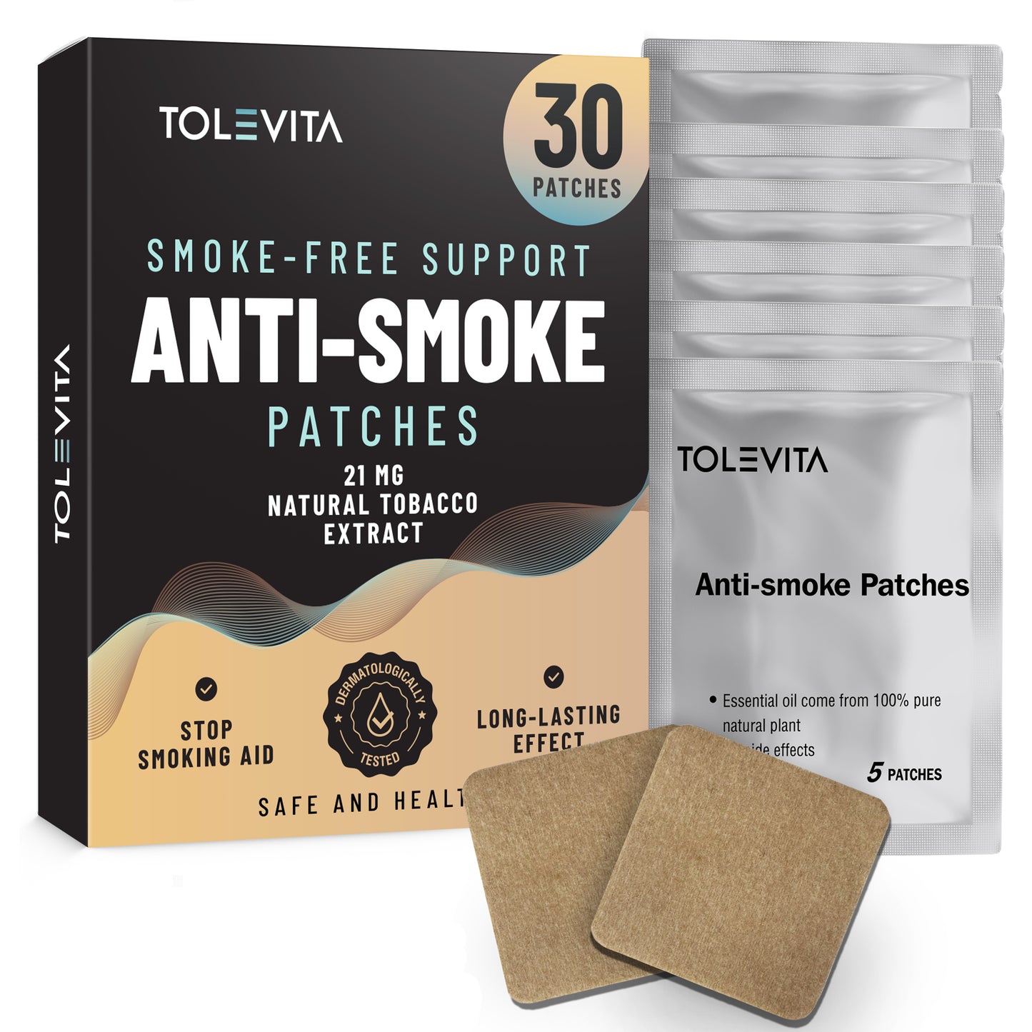 Anti-Smoke Herbal Patches to Help Reduce Cravings | Beige Non-woven fabric 30 patches