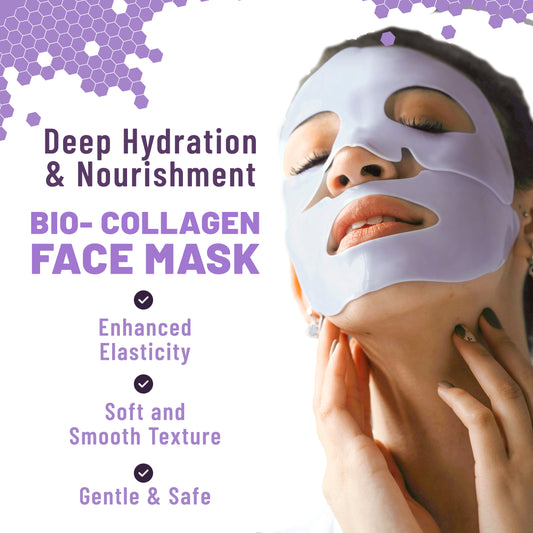 Bio-Collagen Overnight Face Mask Purple Edition, Hydrating & Nourishing Sheet Mask with Collagen, Hyaluronic Acid & Niacinamide, 6 masks