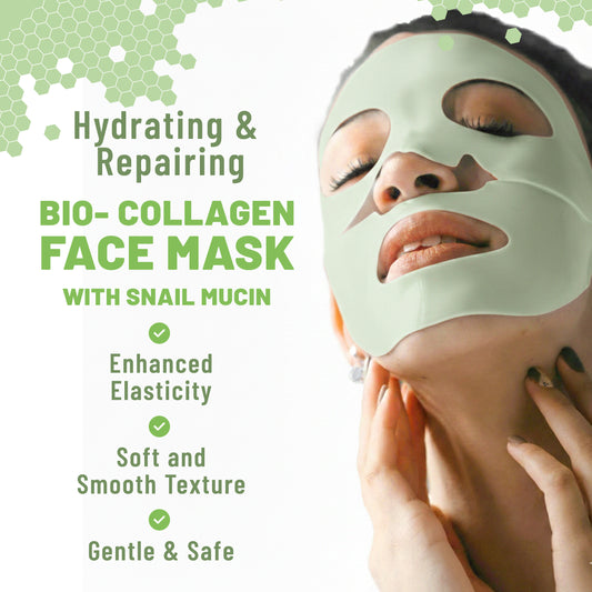 Bio-Collagen Overnight Face Mask, Hydrating & Repairing Sheet Mask with Snail Mucin & Hyaluronic Acid, 6 Masks