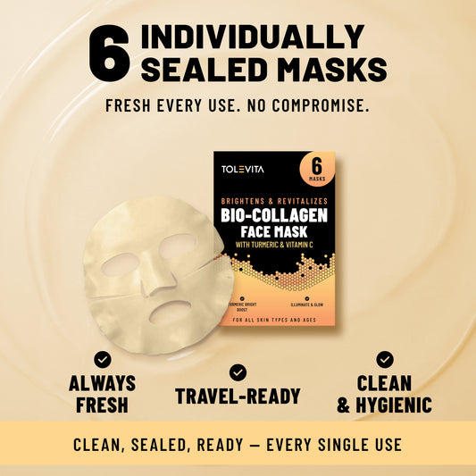 Bio-Collagen Hydrogel Face Mask, Brightening & Illuminating Mask with Turmeric & Vitamin C, 6 Masks