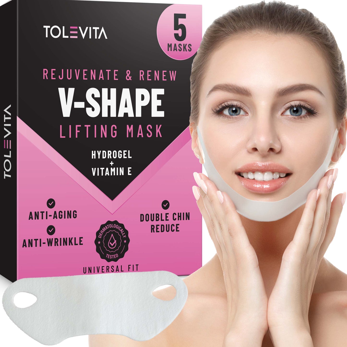 V-Line Lifting Mask – Double Chin Reducer with Hydrogel & Vitamin E (5 Pcs)