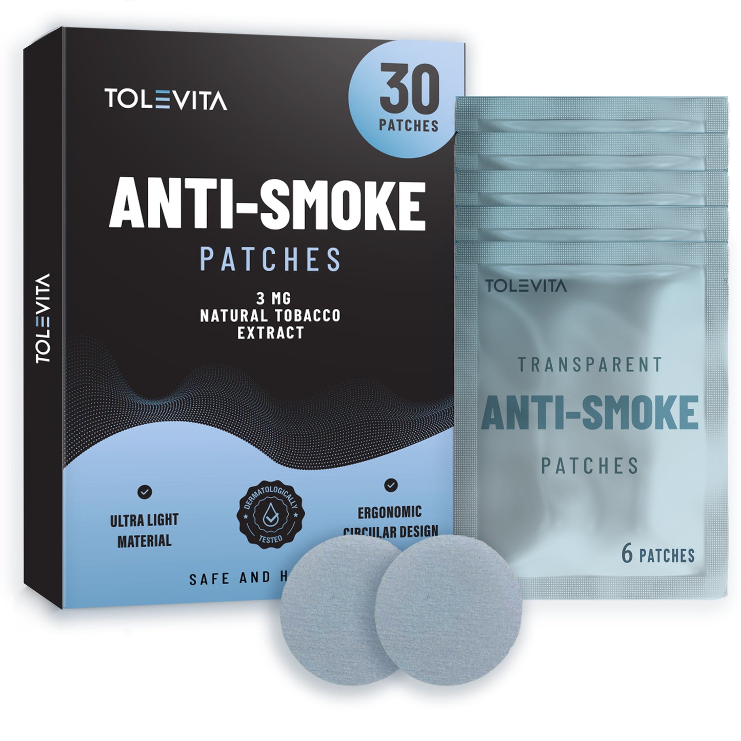 Anti-Smoke Herbal Patches to Help Reduce Cravings |  Circle Shape 3mg (Blue), 30 patches