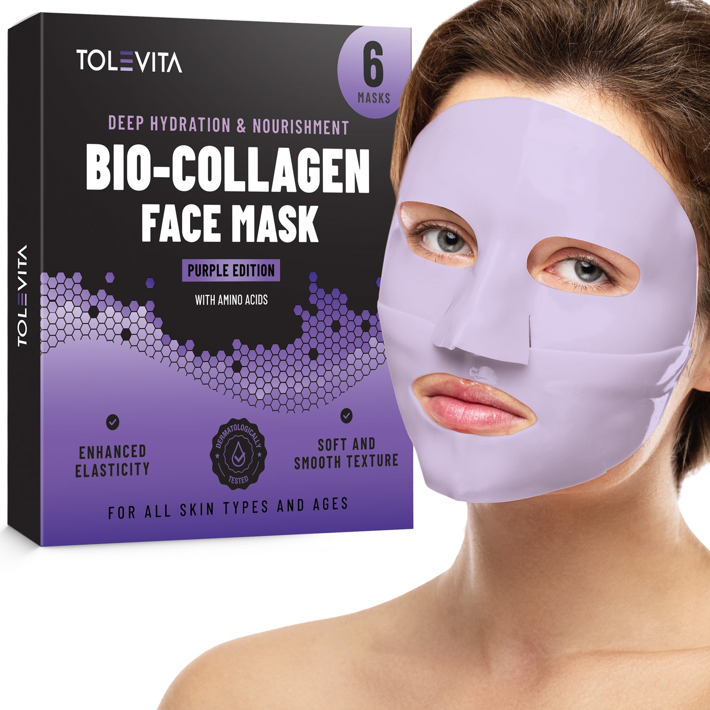 Bio-Collagen Overnight Face Mask, Hydrating & Nourishing Sheet Mask, 6 masks