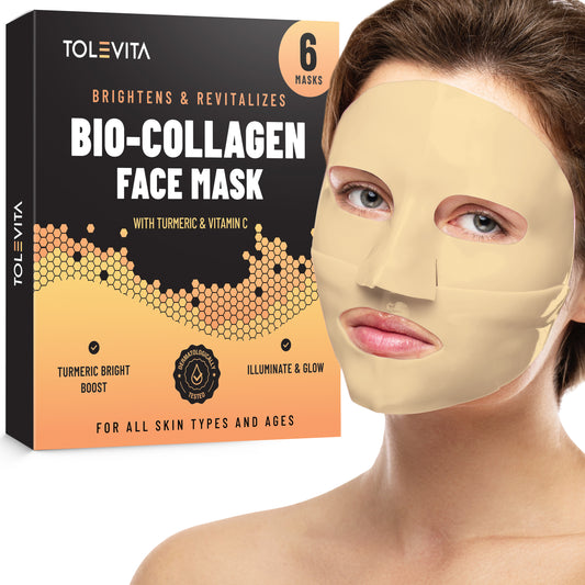Bio-Collagen Overnight Face Mask, Brightening & Illuminating Sheet Mask with Turmeric & Vitamin C, 6 Masks
