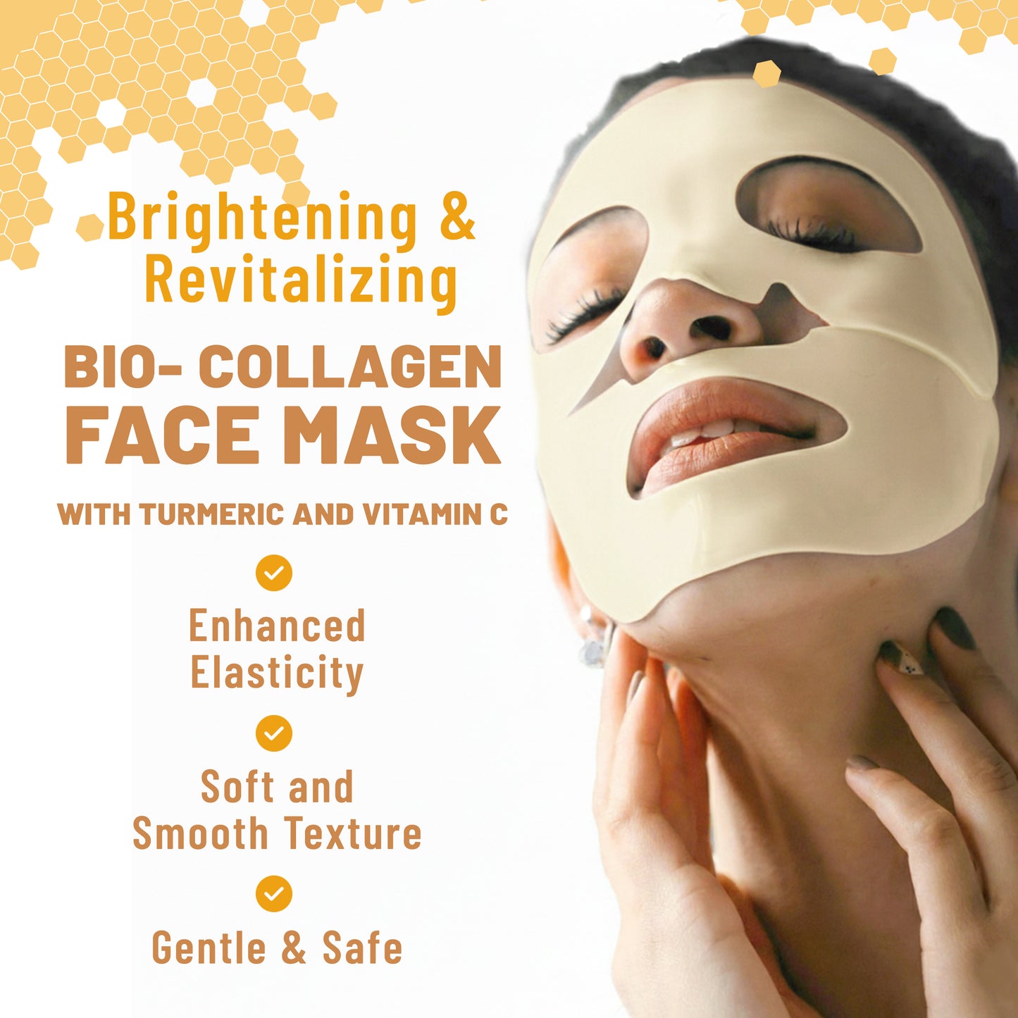 Bio-Collagen Overnight Face Mask, Brightening & Illuminating Sheet Mask with Turmeric & Vitamin C, 6 Masks