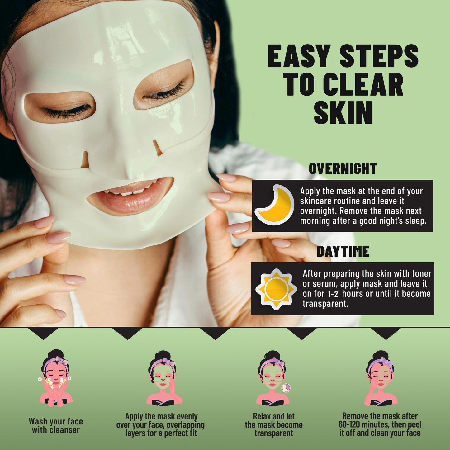 Bio-Collagen Overnight Face Mask, Hydrating & Repairing Sheet Mask with Snail Mucin & Hyaluronic Acid, 6 Masks