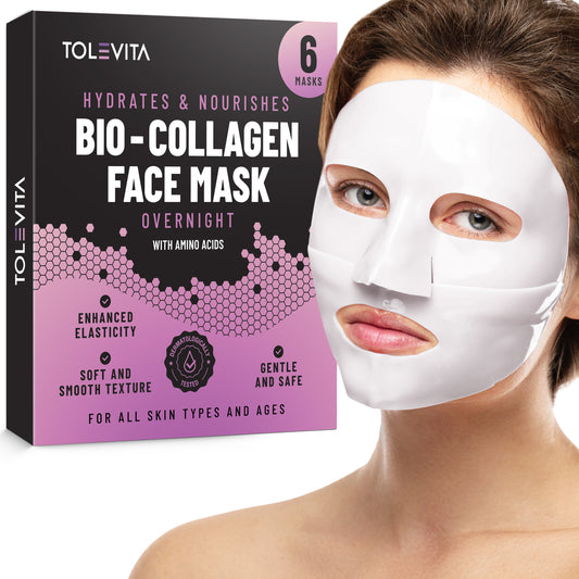 Bio-Collagen Overnight Face Mask, Hydrating & Nourishing Sheet Mask, 6 masks