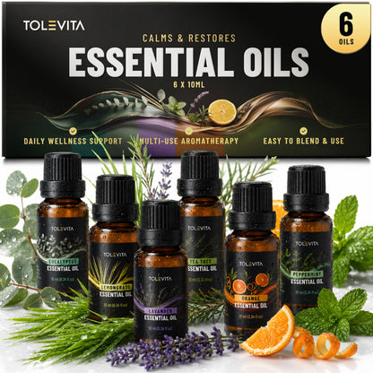 Essential Oils Set, Aromatherapy Oils for Diffusers, Humidifiers, Massage, Candle Making & Soap Making, 6 x 10 ml