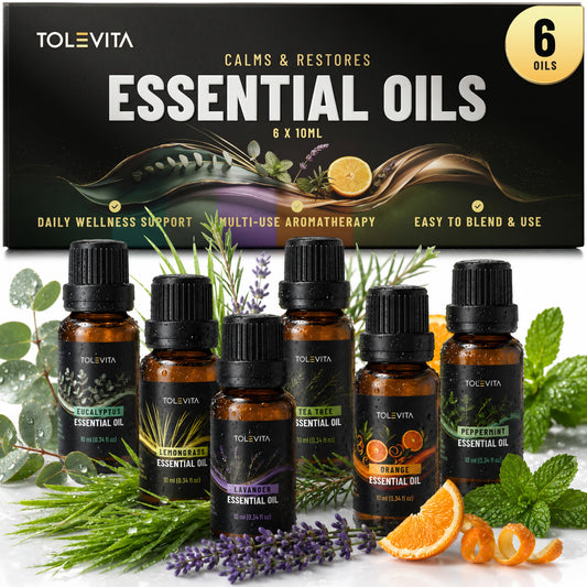 Essential Oils Set, Aromatherapy Oils for Diffusers, Humidifiers, Massage, Candle Making & Soap Making, 6 x 10 ml