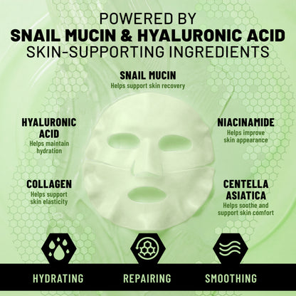Bio-Collagen Hydrogel Face Mask, Hydrating & Repairing Mask with Snail Mucin & Hyaluronic Acid, 6 Masks