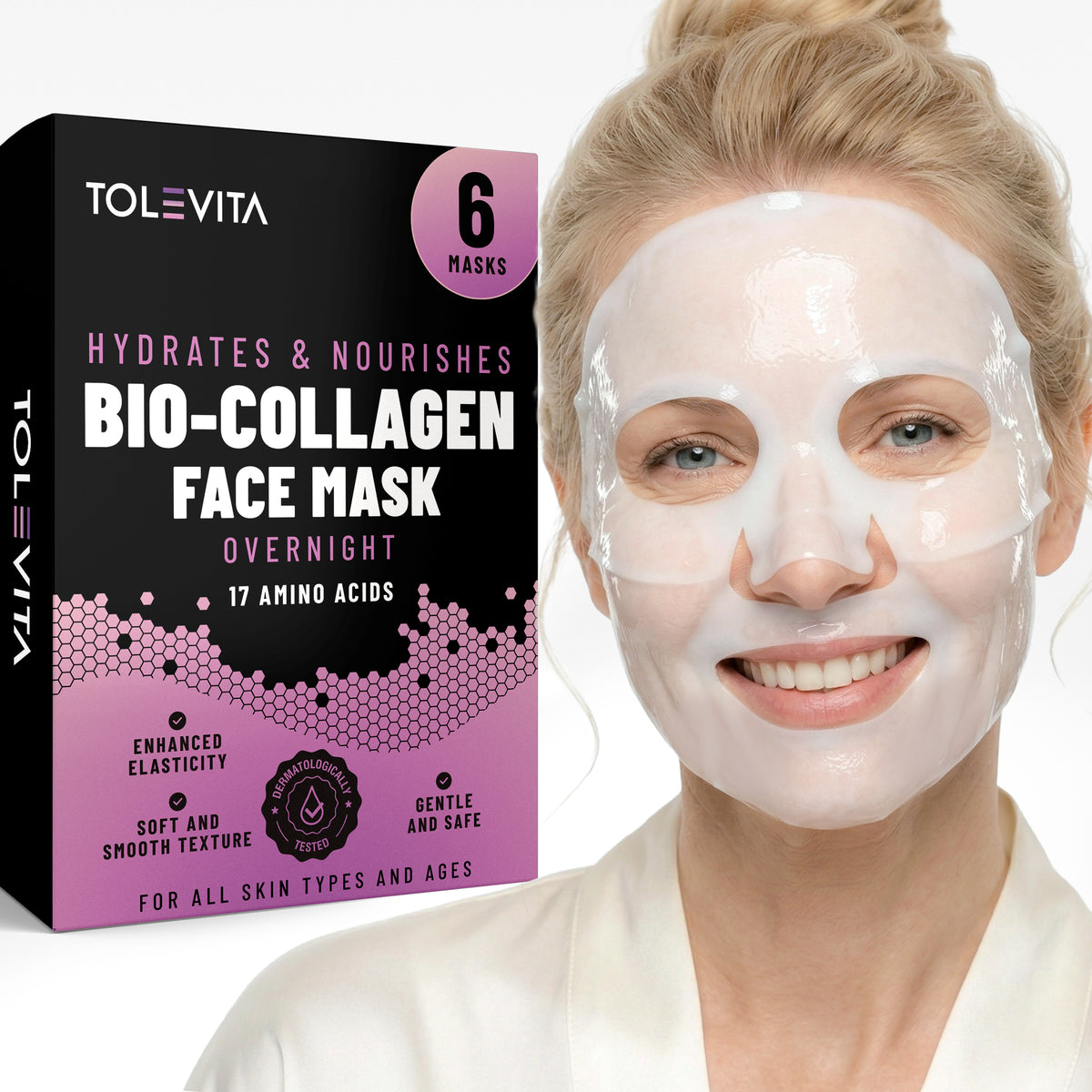 Bio-Collagen Hydrogel Face Mask, Hydrating & Nourishing Mask with Coll ...