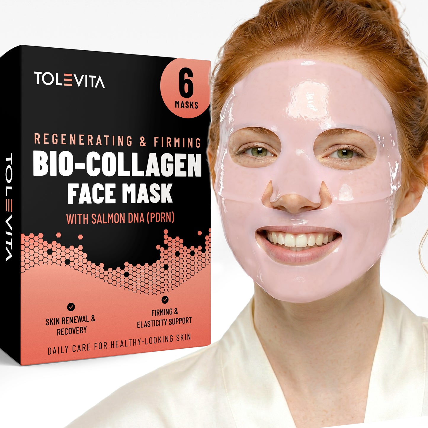 Bio-Collagen Hydrogel Face Mask, Regenerating & Firming Mask with Salmon DNA (PDRN), 6 Masks