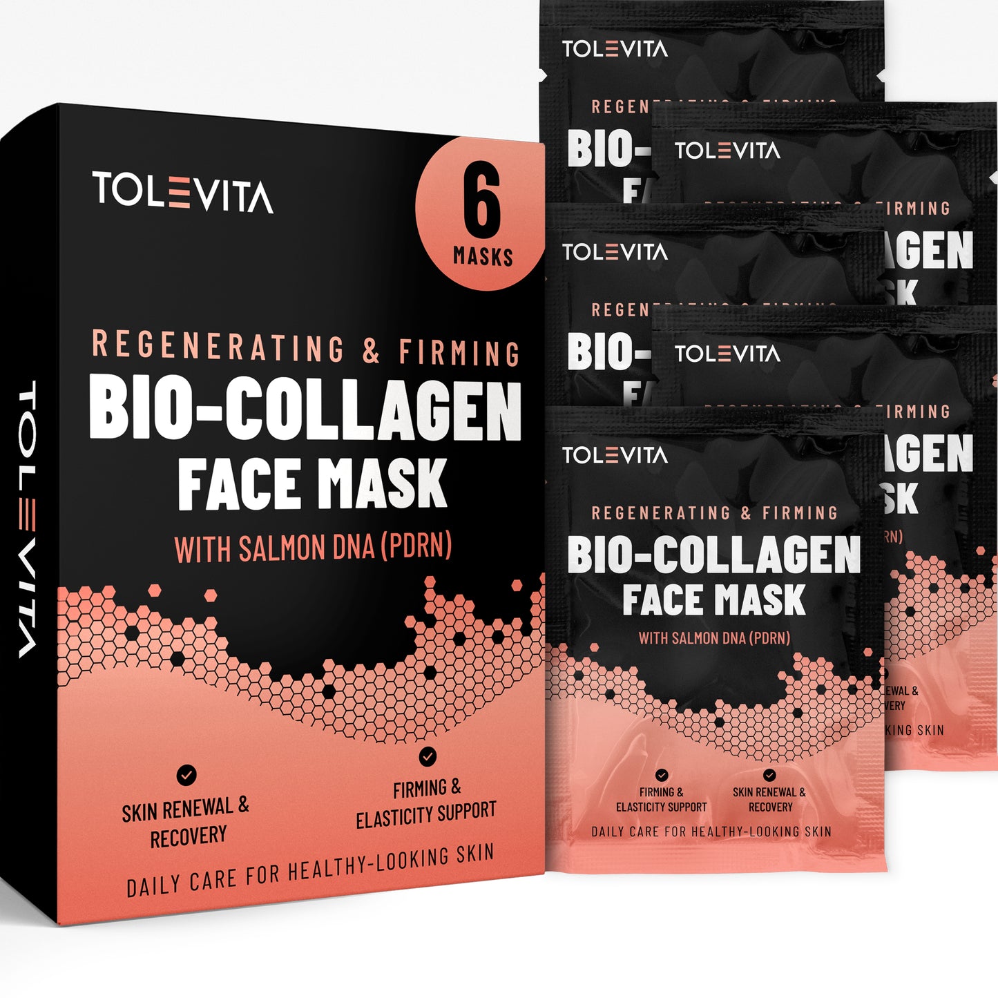 Bio-Collagen Hydrogel Face Mask, Regenerating & Firming Mask with Salmon DNA (PDRN), 6 Masks