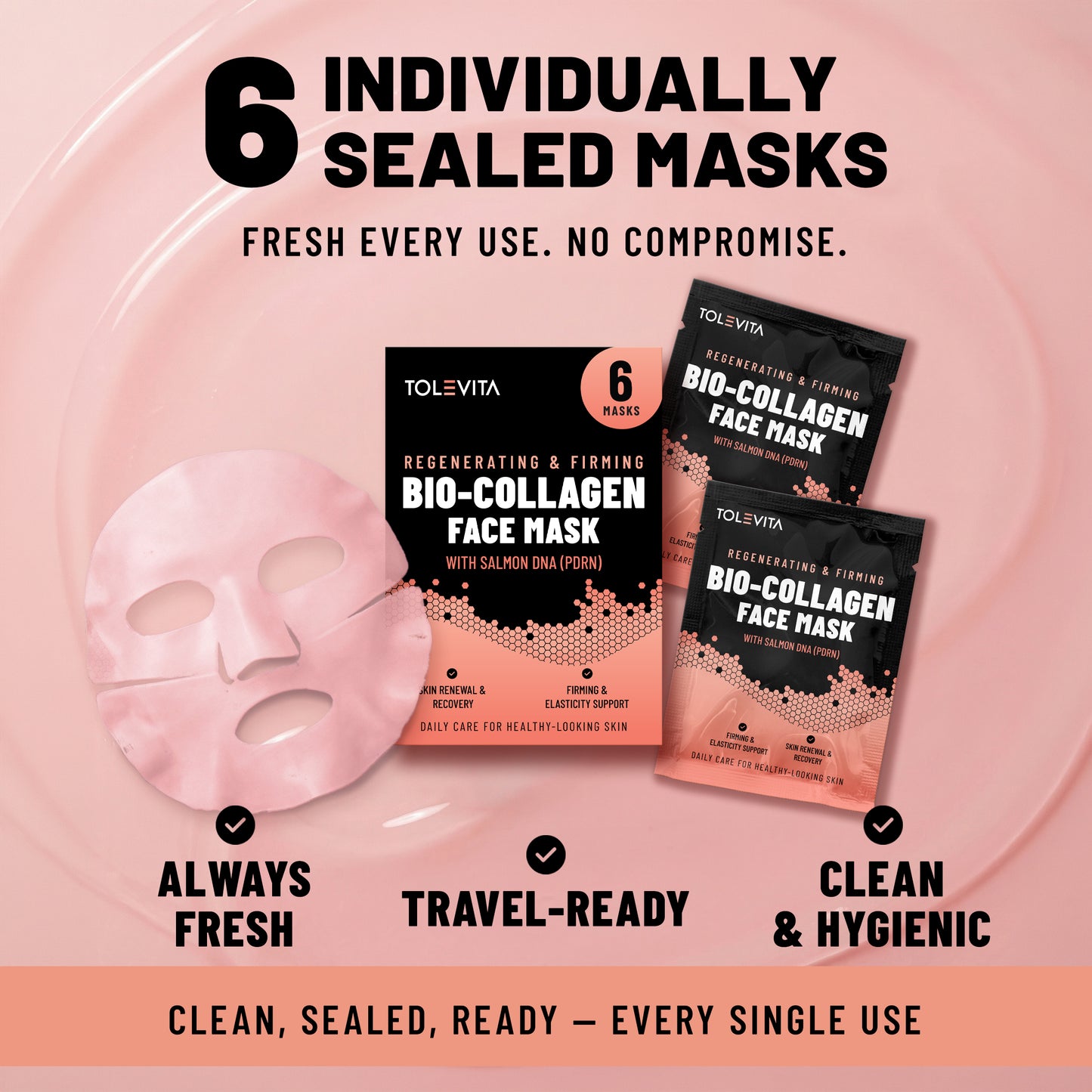 Bio-Collagen Hydrogel Face Mask, Regenerating & Firming Mask with Salmon DNA (PDRN), 6 Masks