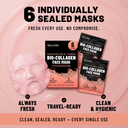 Bio-Collagen Hydrogel Face Mask, Regenerating & Firming Mask with Salmon DNA (PDRN), 6 Masks