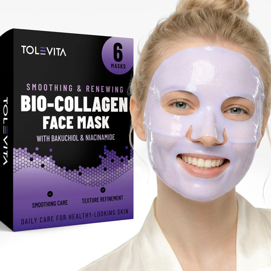 Bio-Collagen Hydrogel Face Mask, Smoothing & Renewing Mask with Bakuchiol & Niacinamide, 6 Masks