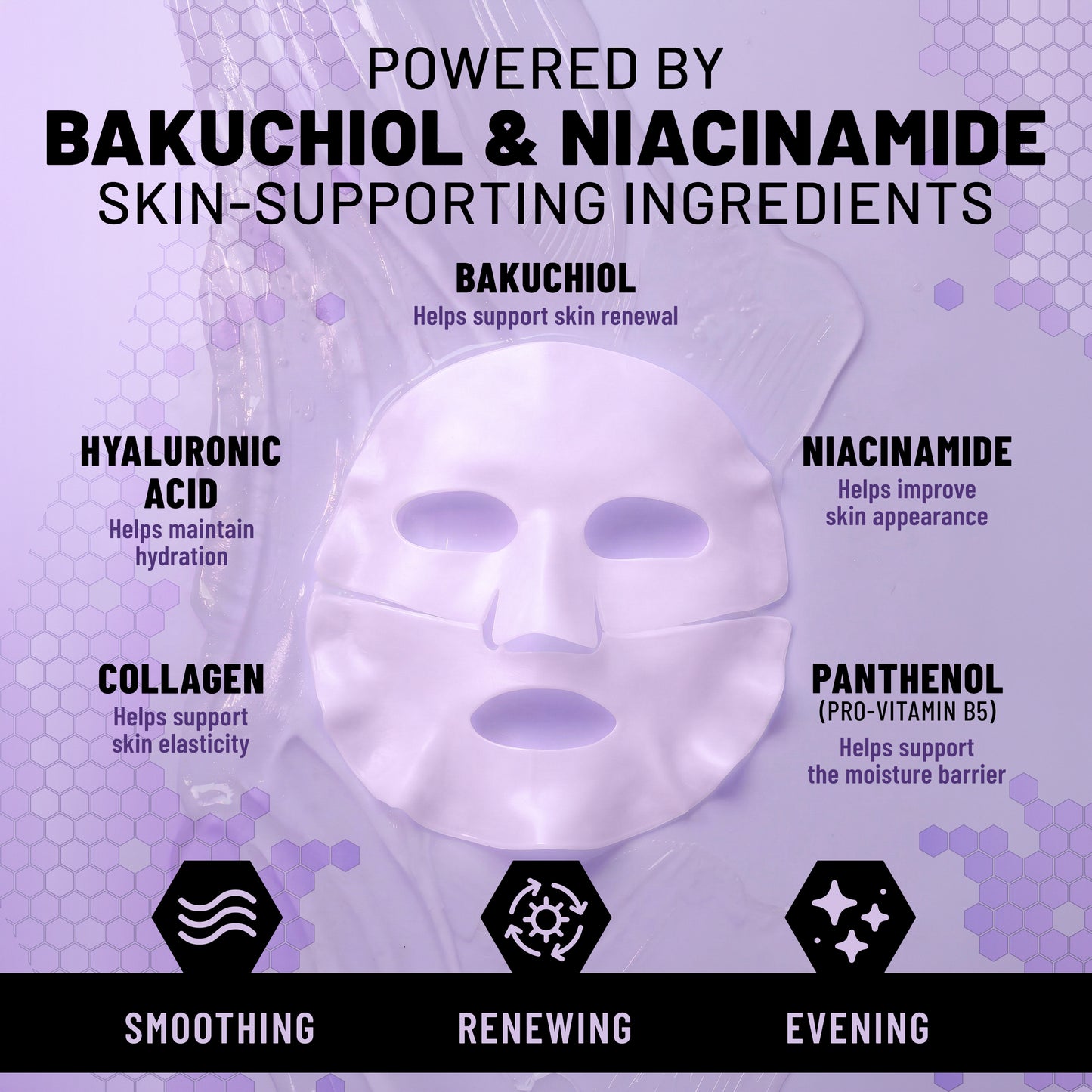 Bio-Collagen Hydrogel Face Mask, Smoothing & Renewing Mask with Bakuchiol & Niacinamide, 6 Masks