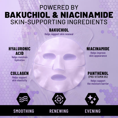 Bio-Collagen Hydrogel Face Mask, Smoothing & Renewing Mask with Bakuchiol & Niacinamide, 6 Masks