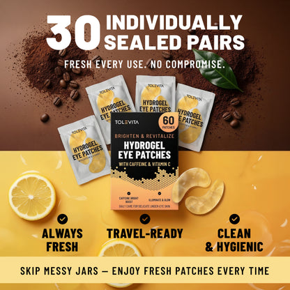 Hydrogel Eye Patches, Brightening & Revitalizing Under Eye Masks with Caffeine & Vitamin C, 60 Patches