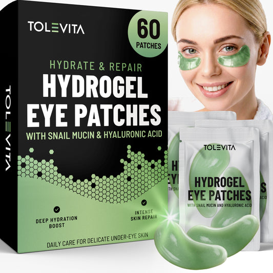 Hydrogel Eye Patches, Hydrating & Repairing Under Eye Masks with Snail Mucin & Hyaluronic Acid, 60 Patches