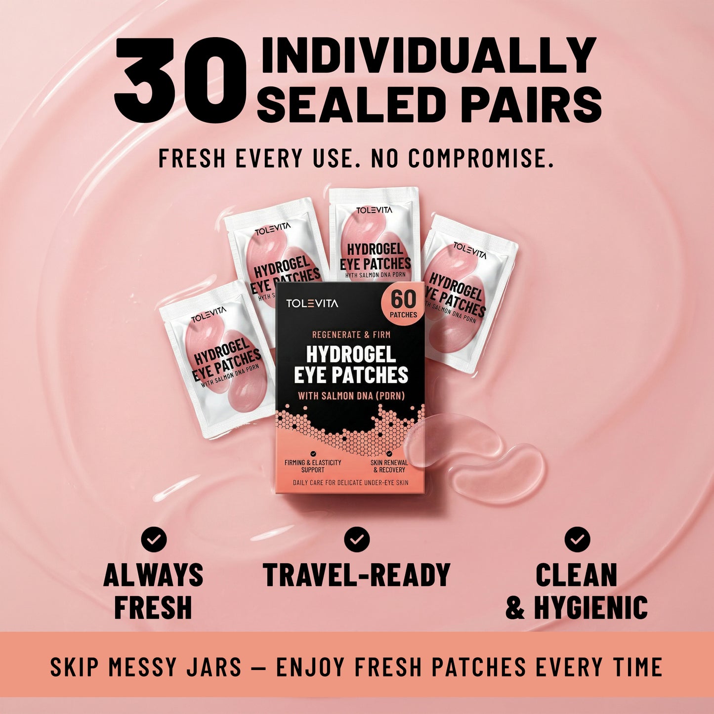 Hydrogel Eye Patches, Regenerating & Firming Under Eye Masks with Salmon DNA (PDRN), 60 Patches