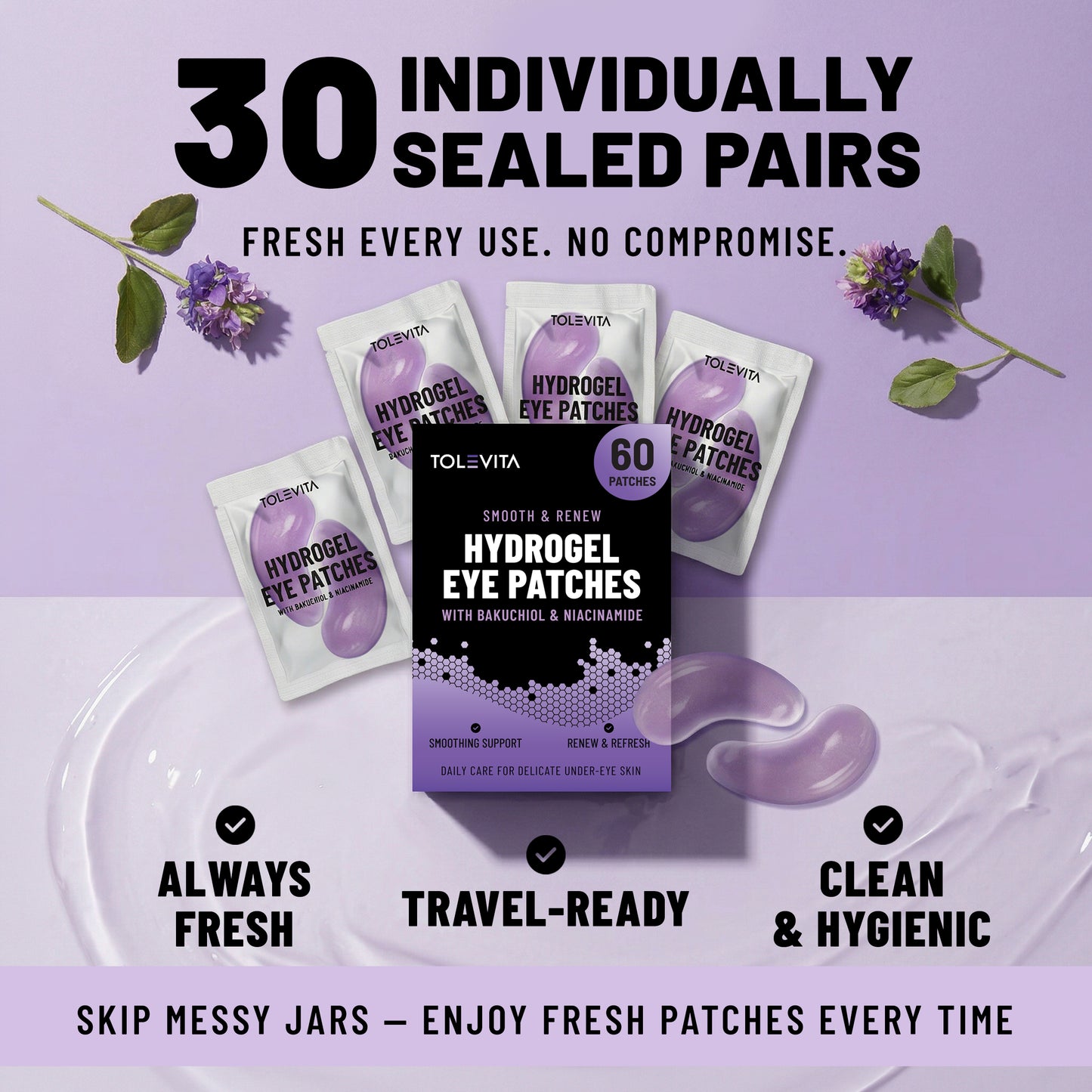 Hydrogel Eye Patches, Smoothing & Renewing Under Eye Masks with Bakuchiol & Niacinamide, 60 Patches