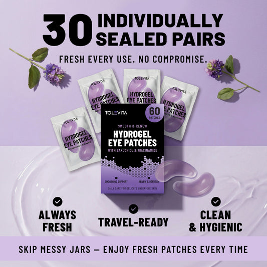 Hydrogel Eye Patches, Smoothing & Renewing Under Eye Masks with Bakuchiol & Niacinamide, 60 Patches