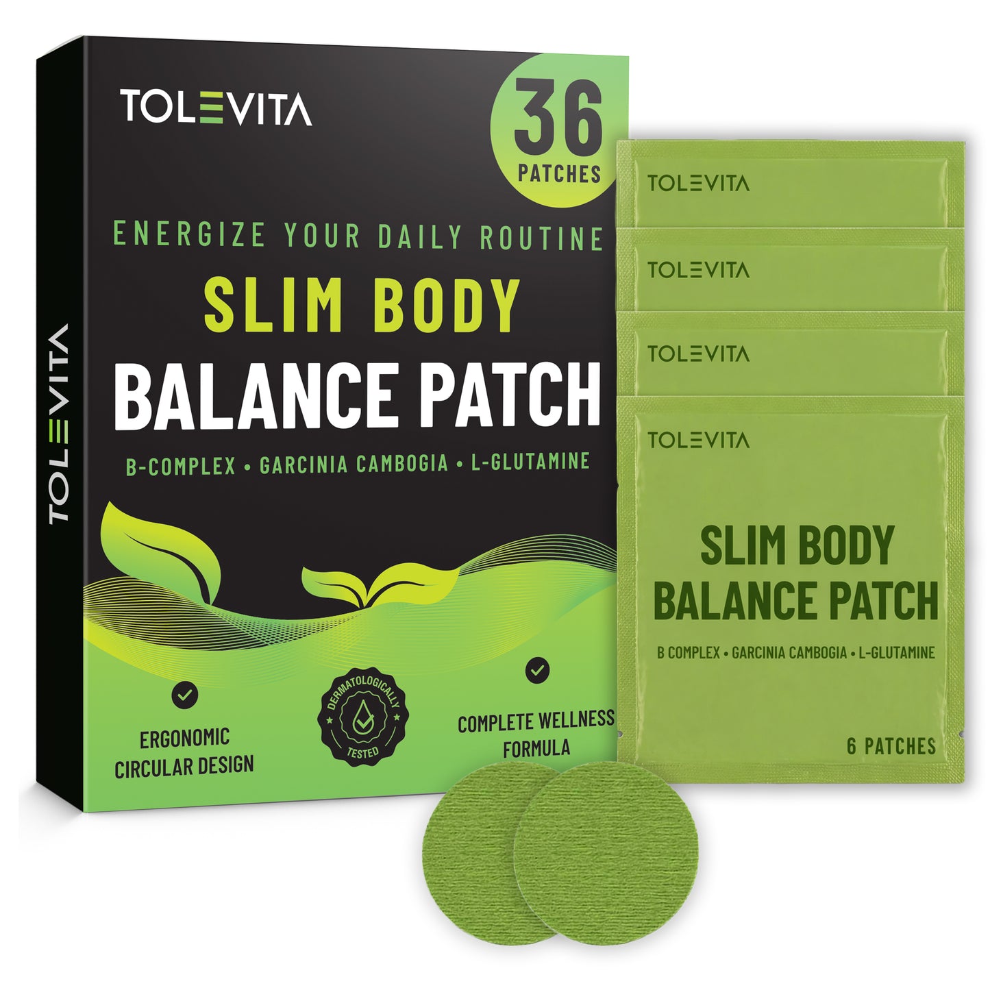 Slim Body Balance Patches, Daily Wellness & Metabolic Support with Garcinia Cambogia, B-Complex & L-Glutamine, 36 Patches