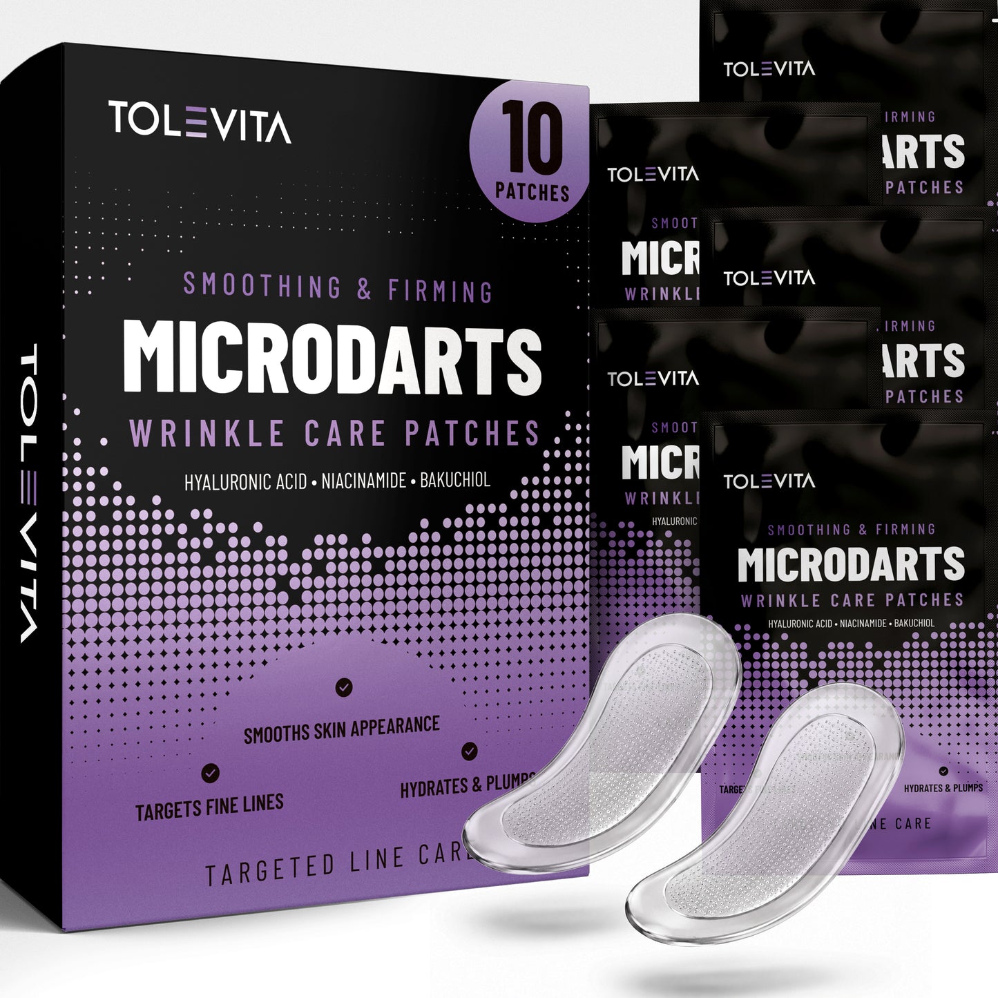 Microdarts Wrinkle Patches, Smoothing & Firming Patches with Bakuchiol, Hyaluronic Acid & Niacinamide, 10 Patches