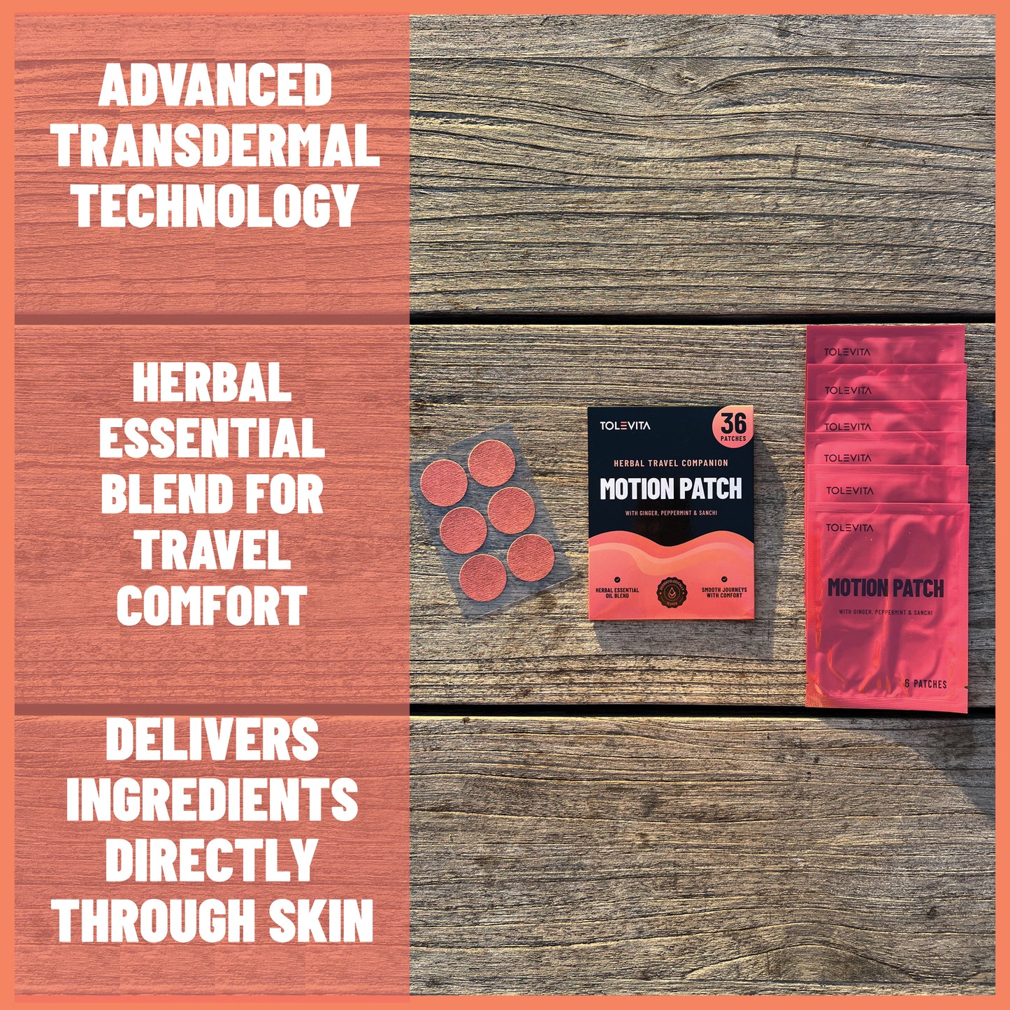 Motion Sickness Patches Herbal Essential Oil Patch with Ginger, Peppermint & Sanchi, 36 patches