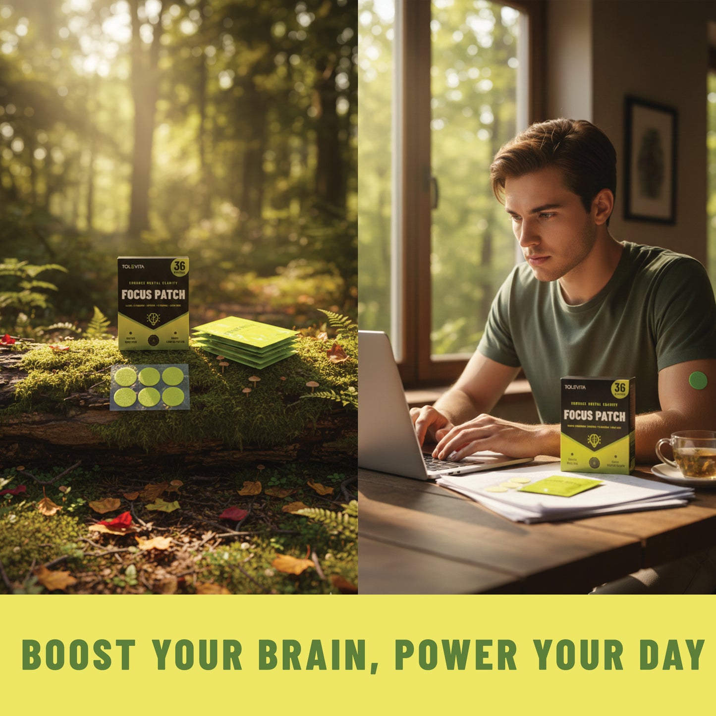 Focus Patches Mental Clarity & Energy with ALCAR, Caffeine, L-Theanine, B-Vitamins, Lion’s Mane, 36 patches