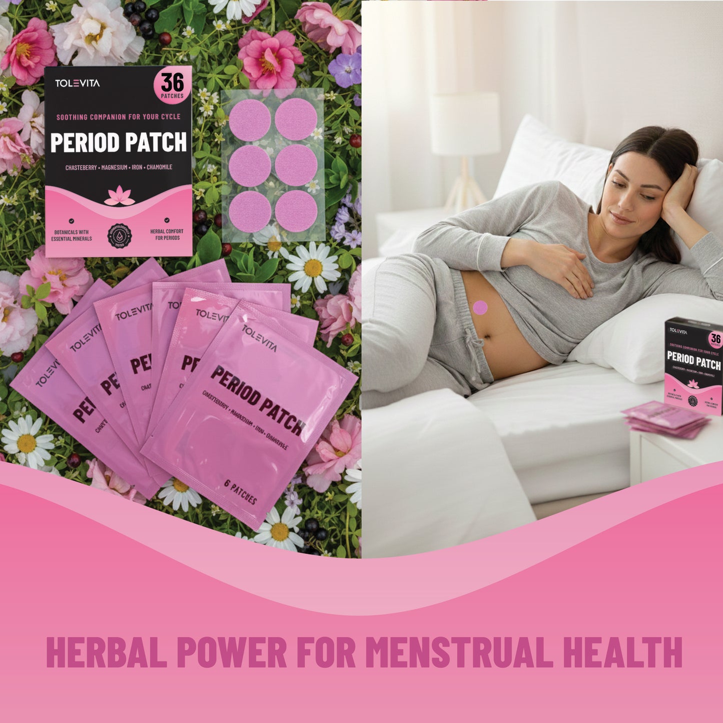 Period Patches Menstrual & Cycle Support with Chasteberry, Magnesium, Evening Primrose Oil & Herbs, 36 Patches