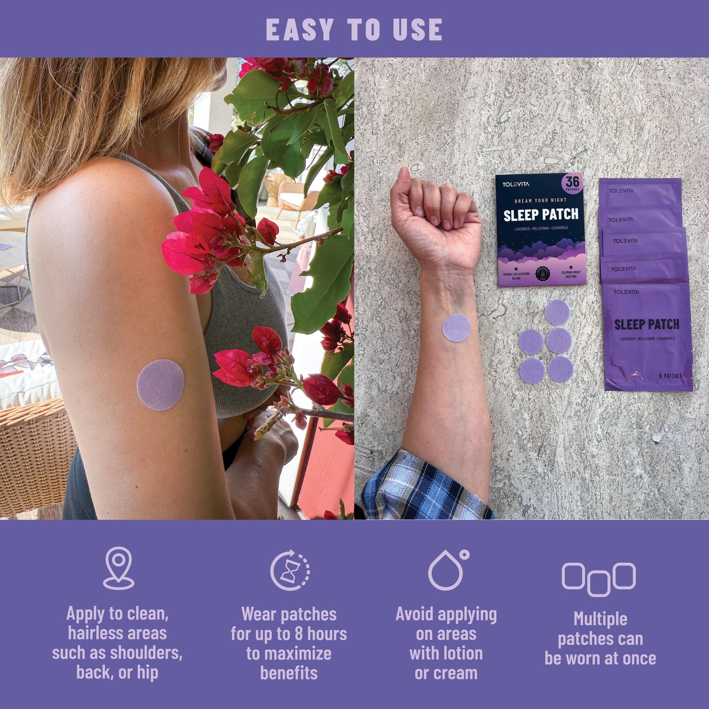 Sleep Patches Natural Sleep Aid with Melatonin, Lavender, L-Theanine, GABA & Herbal Extracts, 36 patches