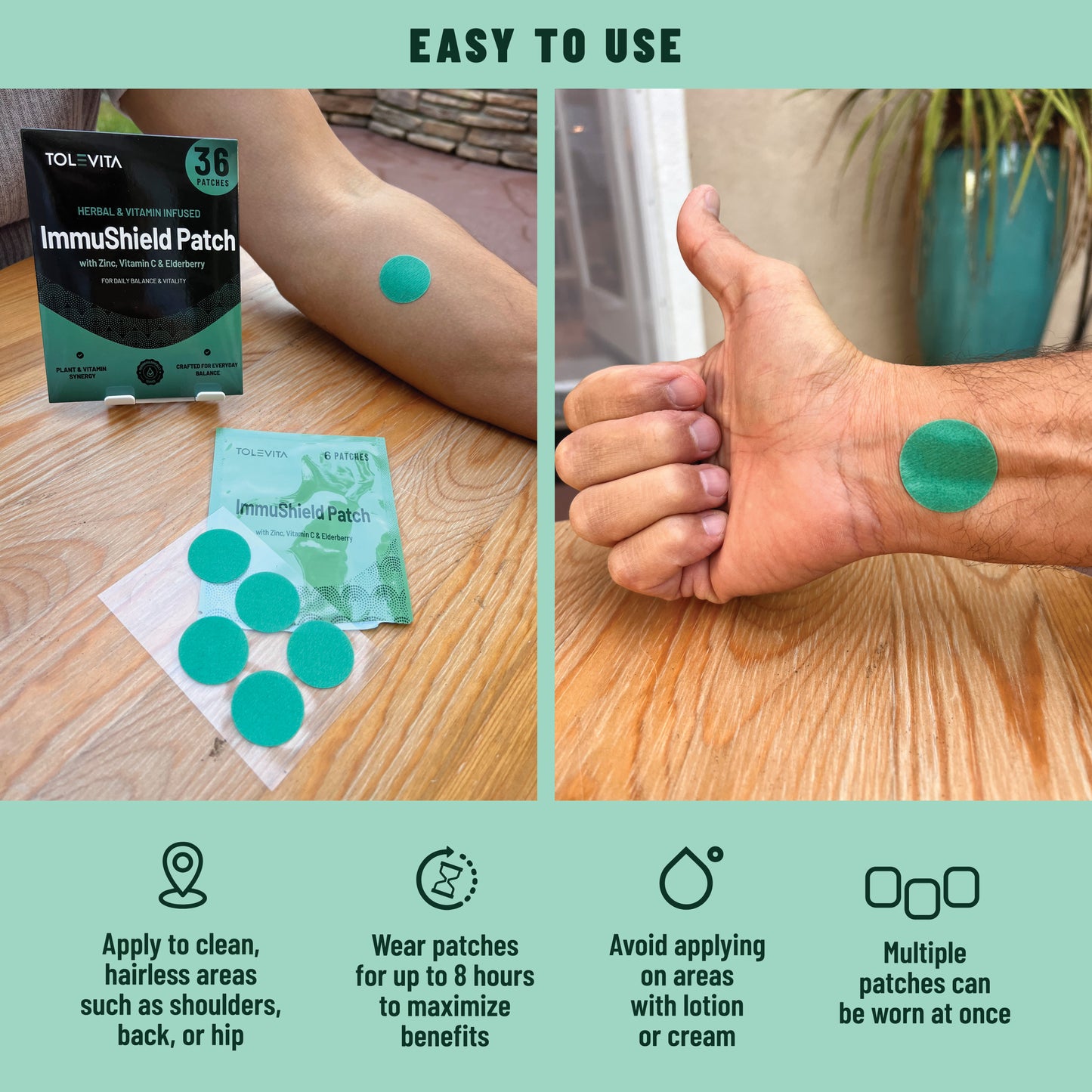 ImmuShield Patches Daily Wellness with Vitamin D3, Zinc & Plant Extracts, 36 patches