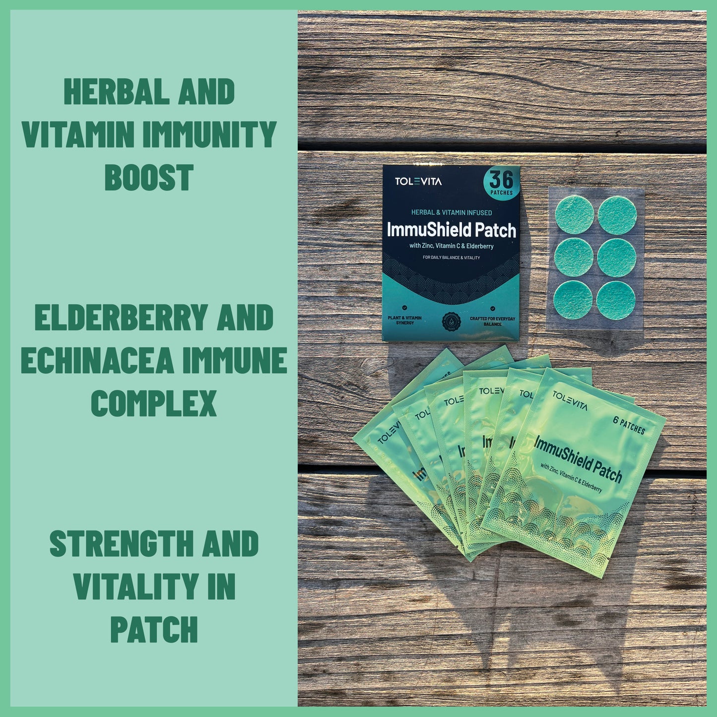 ImmuShield Patches Daily Wellness with Vitamin D3, Zinc & Plant Extracts, 36 patches