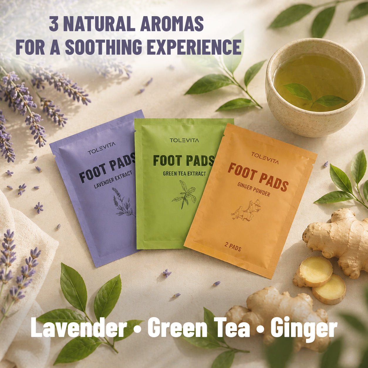 Foot Pads, Overnight & Soothing Foot Pads for Relaxation & Nighttime Comfort with Green Tea, Ginger & Lavender, 30 Pads