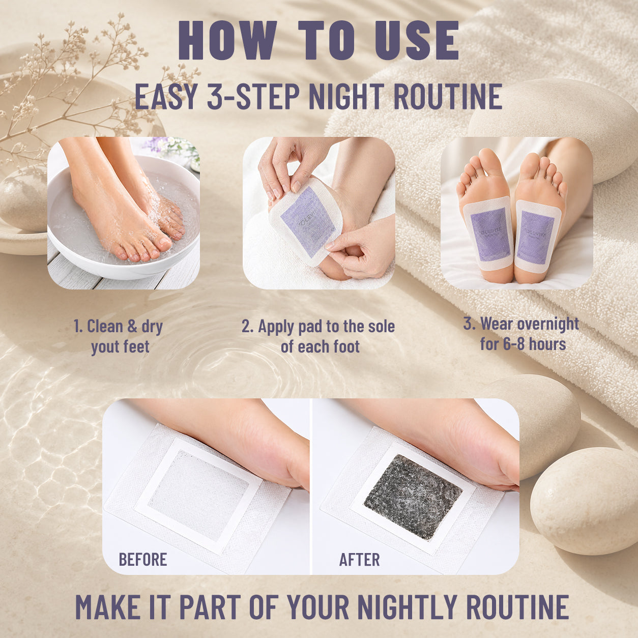 Foot Pads, Overnight & Soothing Foot Pads for Relaxation & Nighttime Comfort with Green Tea, Ginger & Lavender, 30 Pads