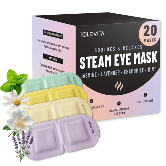 Steam Eye Mask, Self-Heating & Soothing Eye Mask for Relaxation & Eye Fatigue Relief with Lavender, Mint, Jasmine & Chamomile, 20 Masks