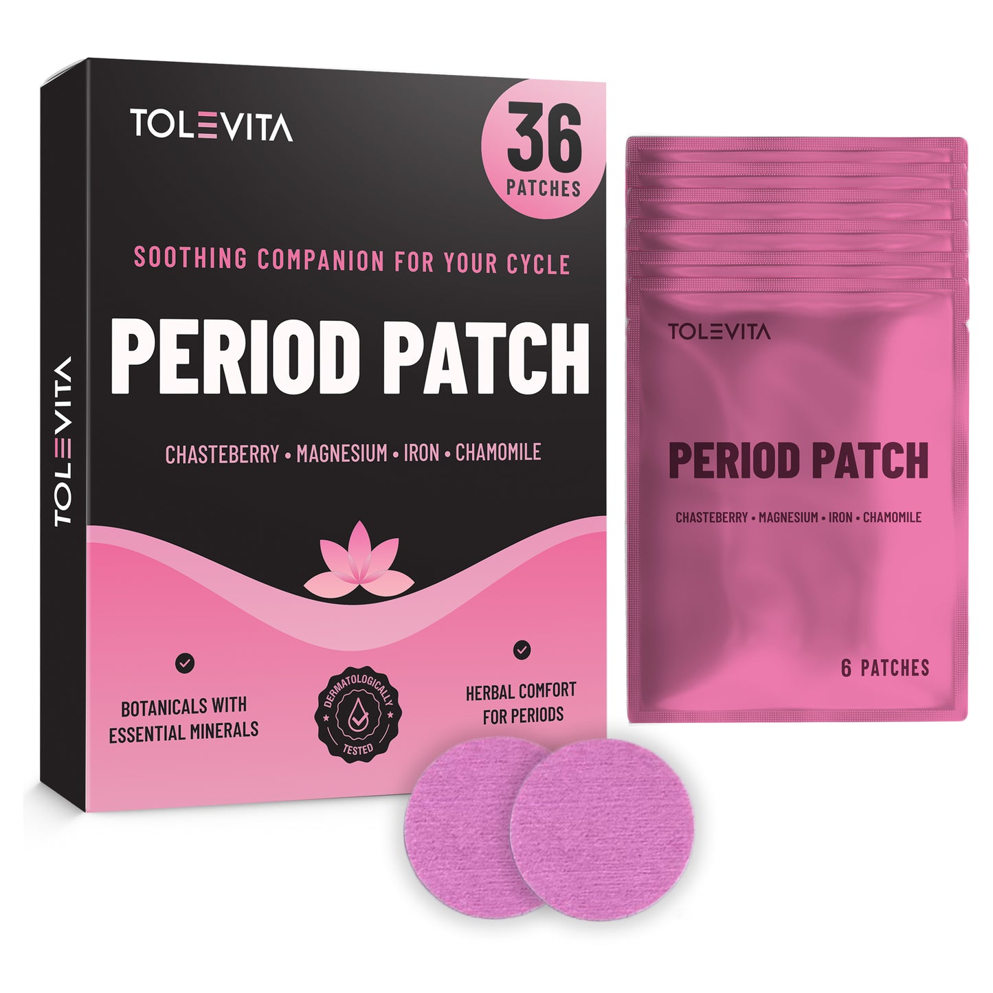 Period Patches Menstrual & Cycle Support with Chasteberry, Magnesium, Evening Primrose Oil & Herbs, 36 Patches