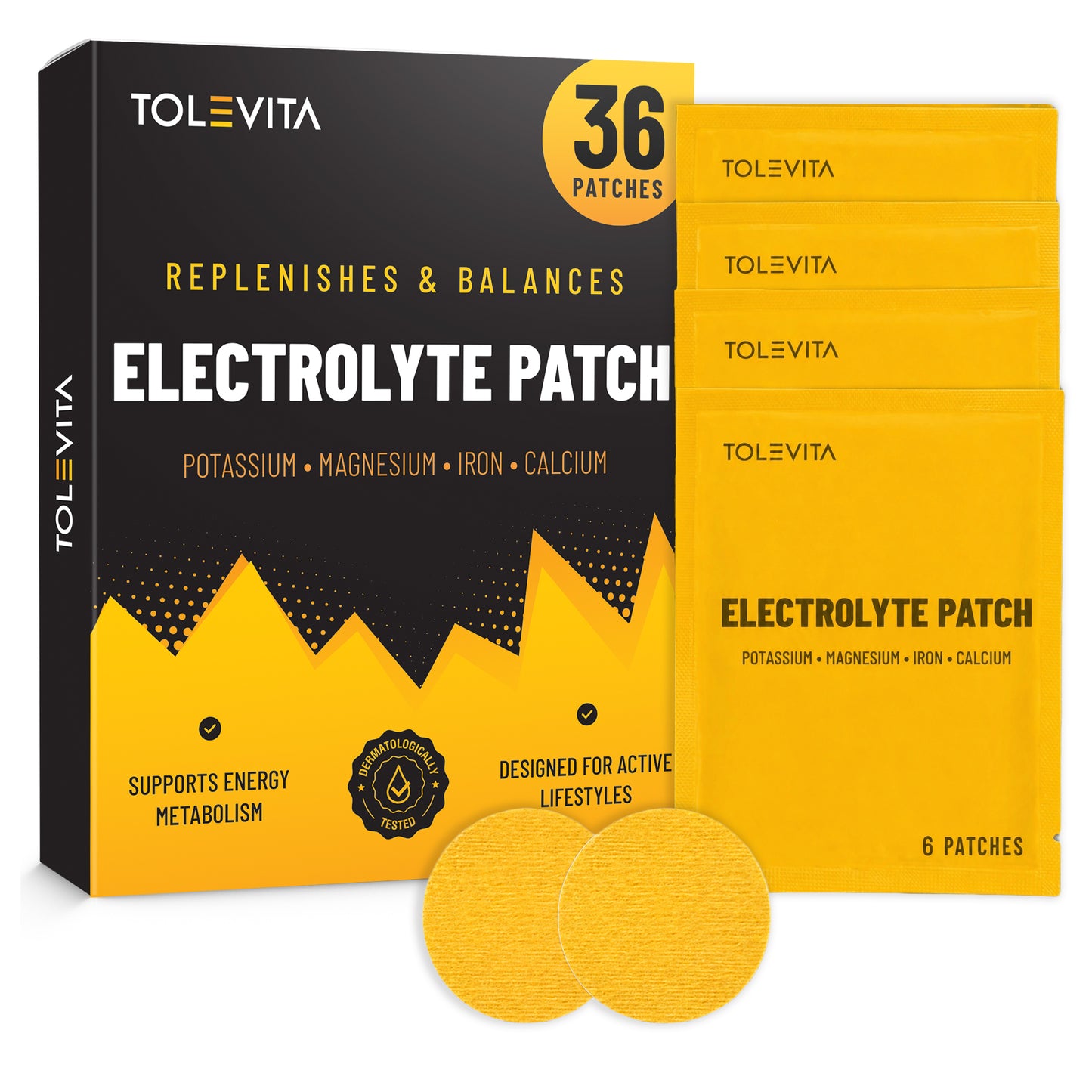Electrolyte Patches – Replenish & Balance with Potassium, Magnesium, Iron & Calcium, 36 Patches