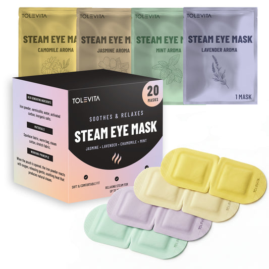 Steam Eye Mask, Self-Heating & Soothing Eye Mask for Relaxation & Eye Fatigue Relief with Lavender, Mint, Jasmine & Chamomile, 20 Masks