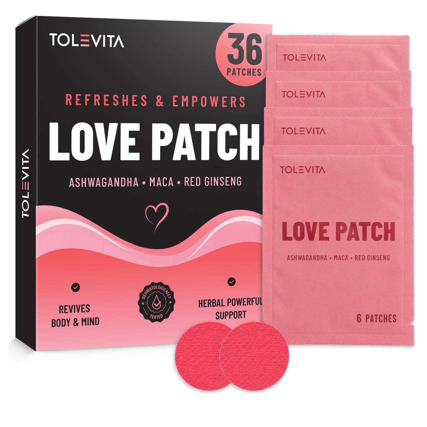 Love Patches, Daily Wellness & Herbal Vitality Support with Ashwagandha, Maca & Red Ginseng, 36 Patches