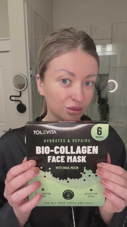 Bio-Collagen Hydrogel Face Mask, Hydrating & Repairing Mask with Snail Mucin & Hyaluronic Acid, 6 Masks